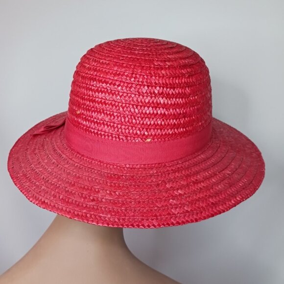 Vintage Red Straw Hat with Ribbon & Bow. - Picture 4 of 8